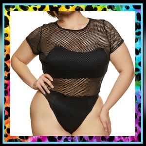 HOT ☆ MIDNITE BLACK ☆ FISHNET BODYSUIT ☆ 3x ☆ NIP